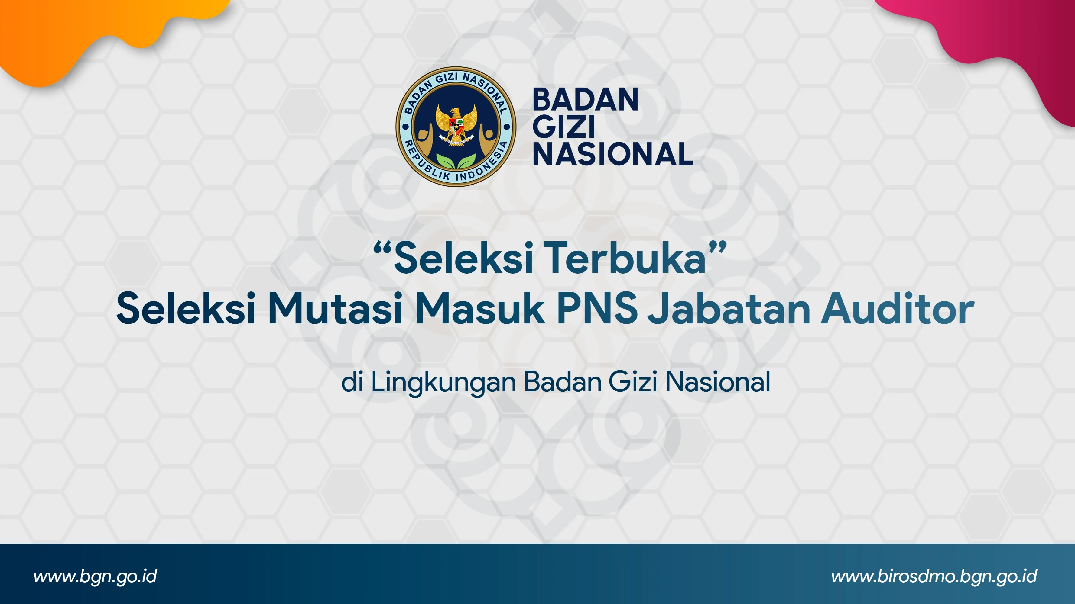 Seleksi Terbuka - Seleksi Mutasi Masuk PNS Jabatan Auditor di Lingkungan Badan Gizi Nasional Sibolga